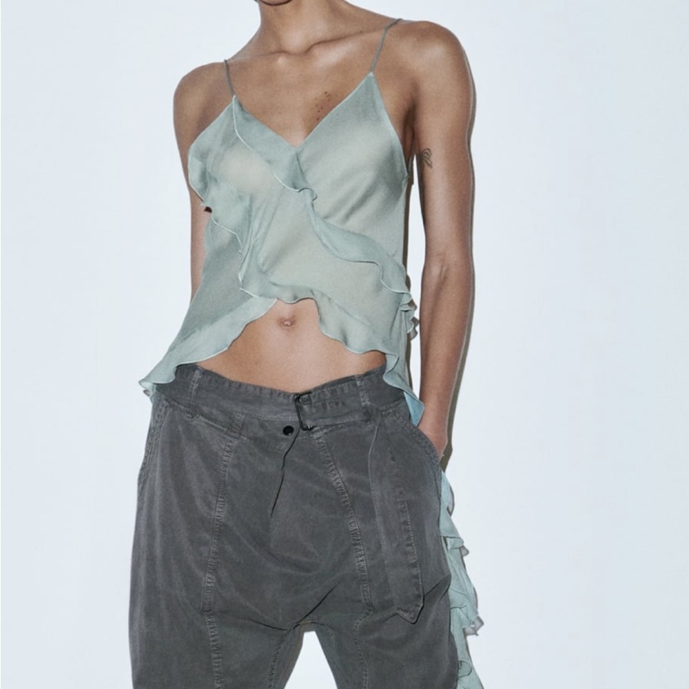 Zara ruffle semi sheer tank blouse NWT size M